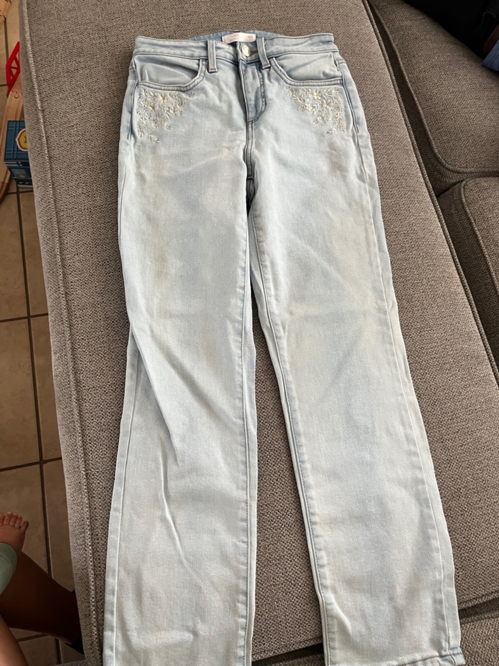 LC Lauren Conrad Light Blue Straight-Leg Jeans with Front Embroidery